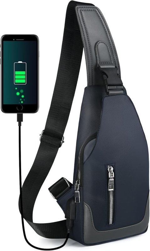 Aucuu Men's Chest Bag, Waterproof Shoulder Bag, Leisure Chest Bag with USB Charging Port, Travel Backpack for Hiking (with 1 x USB) - Shoulder Bags - British D'sire