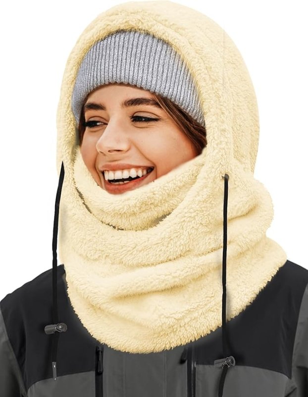 AURUZA Balaclava Windproof Ski Mask Winter Face Mask Cold Weather Fleece Neck Warmer Scarf for Women and Men Hat Cap (UK, Alpha, One Size, L, Beige) - Hats & Caps - British D'sire