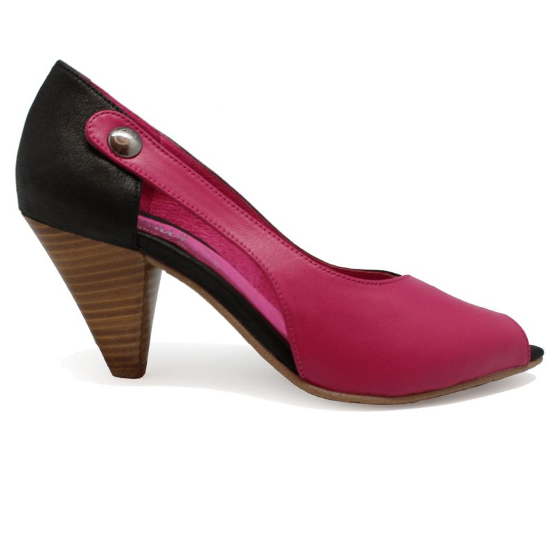 Avec Lait - Fuchsia Black peep toe shoe - last pair 41 - Heel Shoe - British D'sire