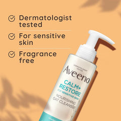 Aveeno Face CALM+RESTORE Nourishing Oat Cleanser, Gently Cleanses, For Sensitive Skin, With Prebiotic Oat and Calming Feverfew, Fragrance Free, 200ml - British D'sire