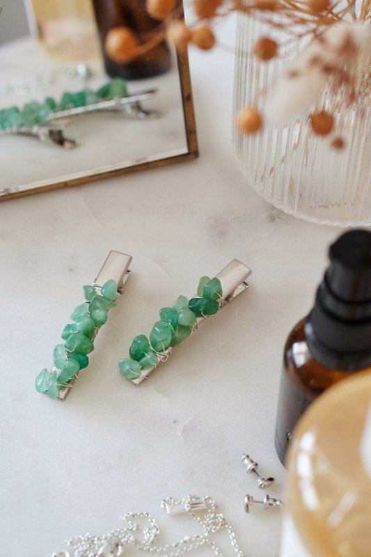 Aventurine Crystal Hair Clip - Set of 2 - Hair Clipper & Trimmer Accessories - British D'sire