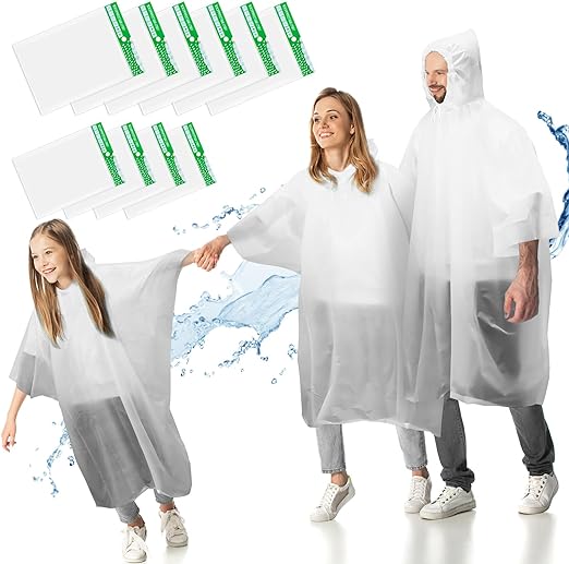 AXNSATRE Rain Poncho Waterproof Adult Kids - 10PCS Disposable Poncho Waterproof Family Pack, Ponchos for Women Men Festival, Plastic Raincoat Poncho Bulk for Emergency, Travel, Camping - British D'sire