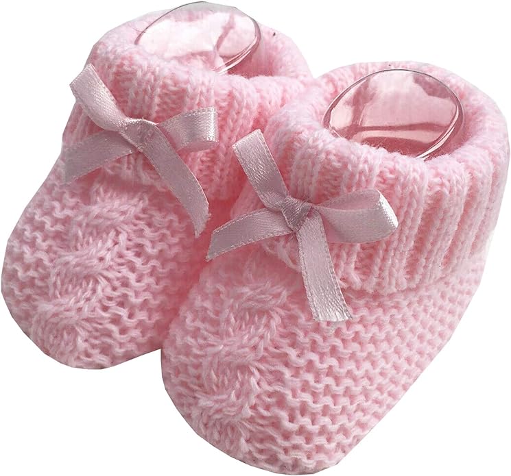 Baby Boys Girls 1 Pair Knitted Booties Soft Newborn Knitted Booties With Bow 116 - 354 - British D'sire