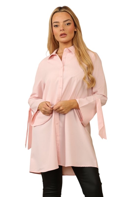 Baby Pink Tie Sleeve Shirt Dress - blouse - British D'sire