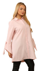 Baby Pink Tie Sleeve Shirt Dress - blouse - British D'sire