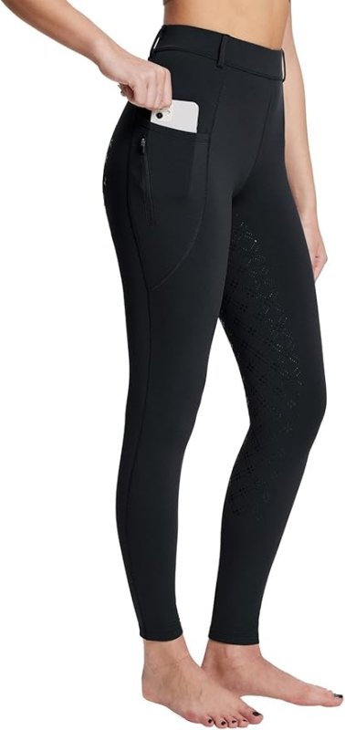 BALEAF Women's Horse Riding Leggings Fleece Lined Jodhpurs Equestrian Silicon Full Seat Breeches Tights with Pockets - Breeches - British D'sire