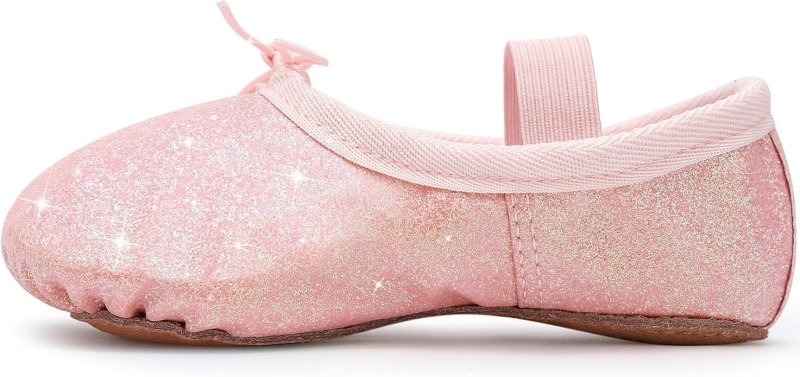 Ballet Shoes for Girls Glitter Ballet Dance Shoes Leather Dance Slippers Full Sole Ballet Dance Flats for Childrens Kids Toddler for Dance Performance Gymnastics - Kids shoes - British D'sire