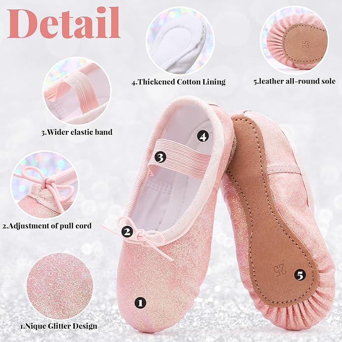 Ballet Shoes for Girls Glitter Ballet Dance Shoes Leather Dance Slippers Full Sole Ballet Dance Flats for Childrens Kids Toddler for Dance Performance Gymnastics - Kids shoes - British D'sire