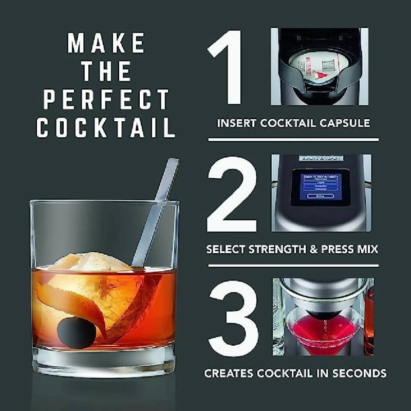 Bartesian Cocktail Making Machine - Automatic Mixology Home Bar Cocktails Mixing Maker - Push Button Pre Mixed Drink Capsule Dispenser Shaker for Margarita, Old Fashioned, Martini, Daiquiri & More - British D'sire