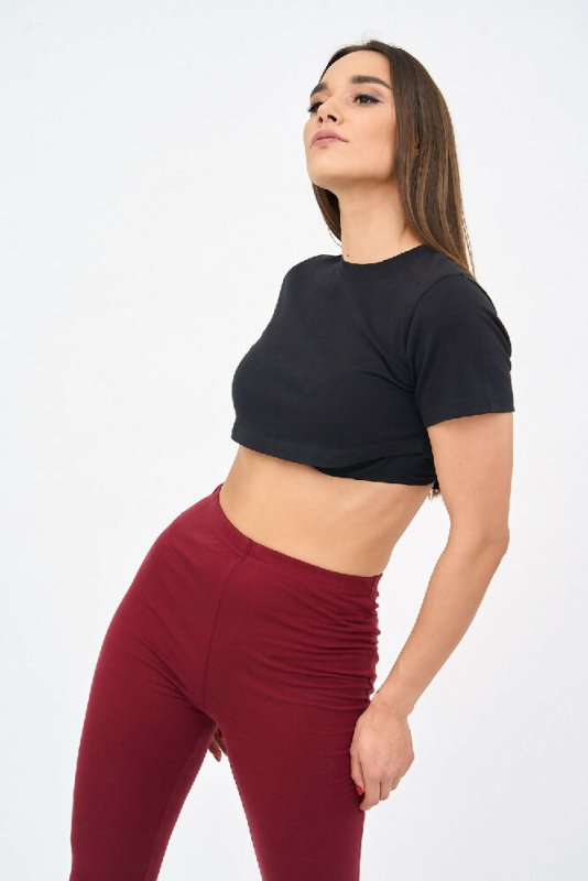 Basic Crew Neck Women's Crop Top in Black - Shirts & Tops - British D'sire