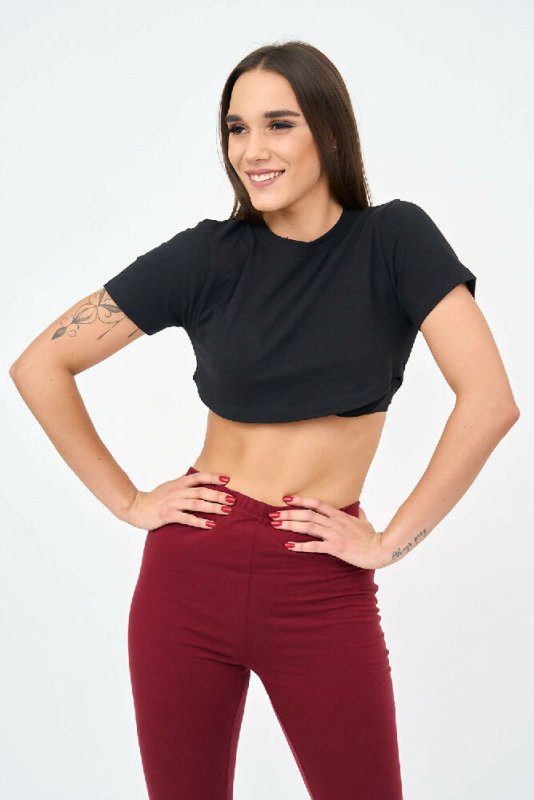 Basic Crew Neck Women's Crop Top in Black - Shirts & Tops - British D'sire