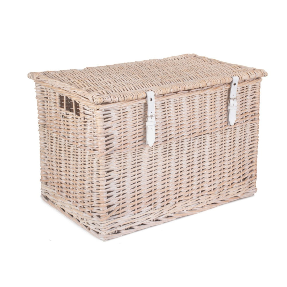 60cm White Wash Chest Picnic Wicker Basket