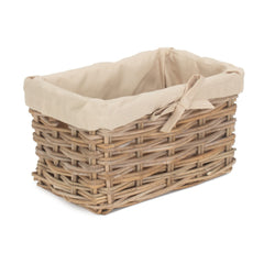 Rectangular Cordura Lined Grey Rattan Storage Basket