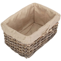 Rectangular Cordura Lined Grey Rattan Storage Basket