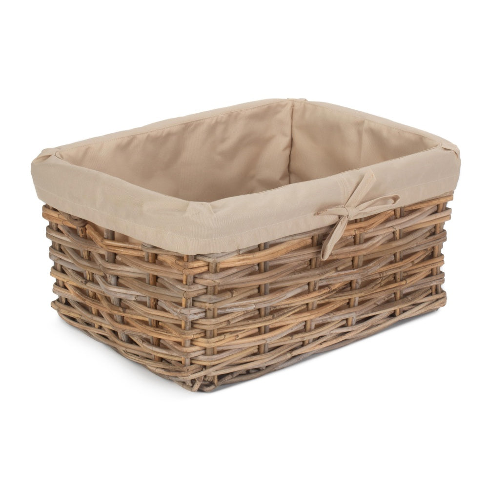 Rectangular Cordura Lined Grey Rattan Storage Basket