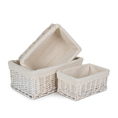 White Wash Wicker Storage Basket with Lining