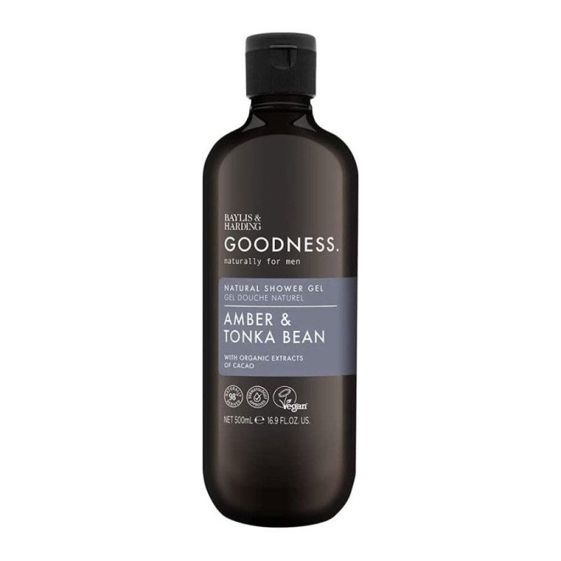 Baylis & Harding Goodness Men's Amber & Tonka Bean Shower Gel, 500ml - Shower Gel - British D'sire