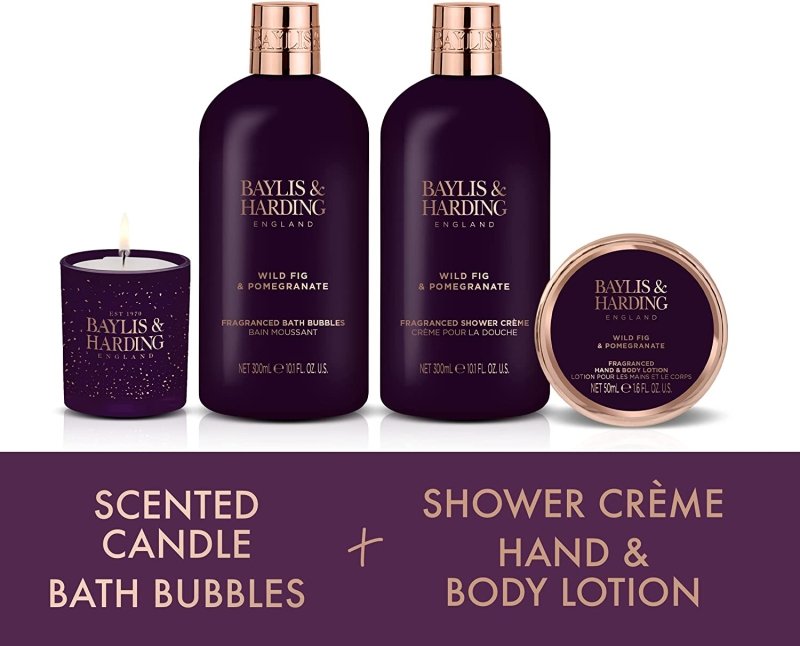 Baylis & Harding Limited Edition Wild Fig & Pomegranate Luxury Candlelit Bathtime Gift Set - Vegan Friendly - Bath & Body Gift Sets - British D'sire