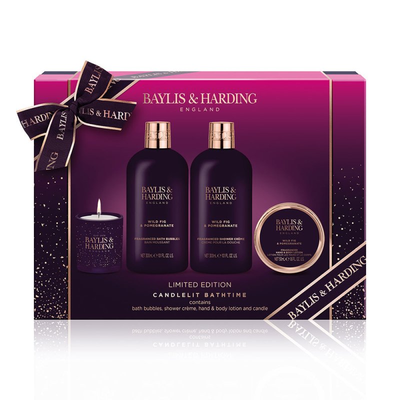 Baylis & Harding Limited Edition Wild Fig & Pomegranate Luxury Candlelit Bathtime Gift Set - Vegan Friendly - Bath & Body Gift Sets - British D'sire