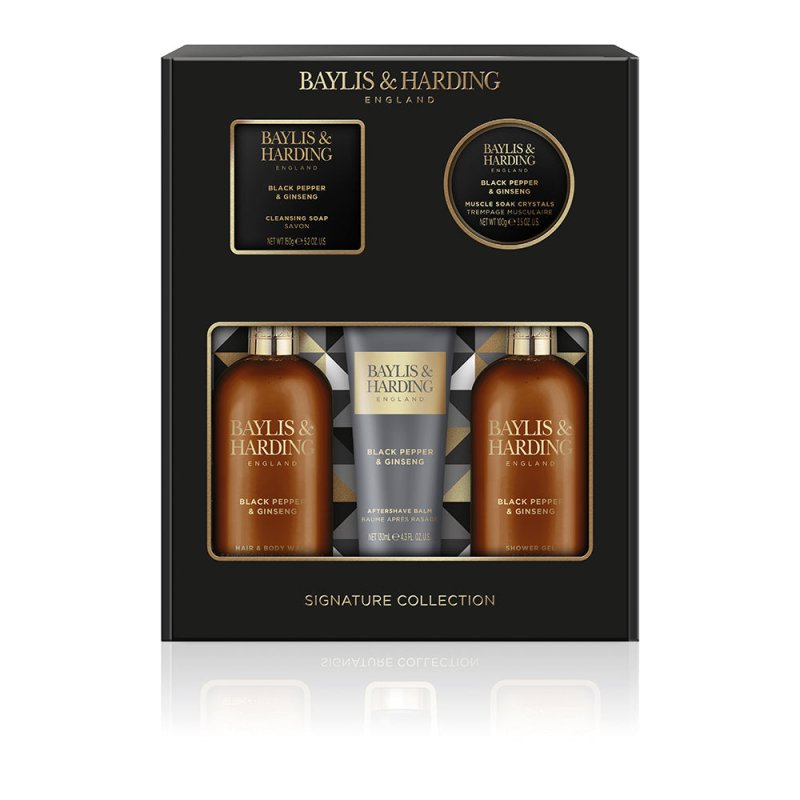 Baylis & Harding Men's Signature Collection Black Pepper & Ginseng Perfect Grooming Gift Pack - Vegan Friendly - Bath & Body Gift Sets - British D'sire