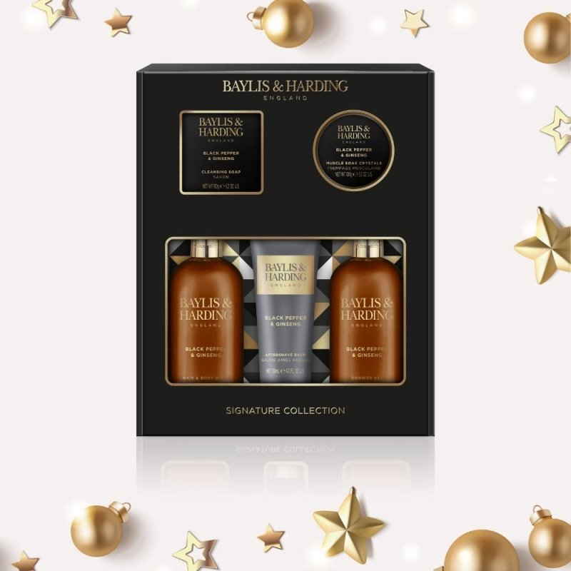 Baylis & Harding Men's Signature Collection Black Pepper & Ginseng Perfect Grooming Gift Pack - Vegan Friendly - Bath & Body Gift Sets - British D'sire