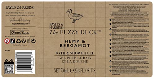 Baylis & Harding The Fuzzy Duck Men's Hemp & Bergamot Luxury Bath & Shower Gel 750ml Gift - Vegan Friendly - Shower Gel - British D'sire