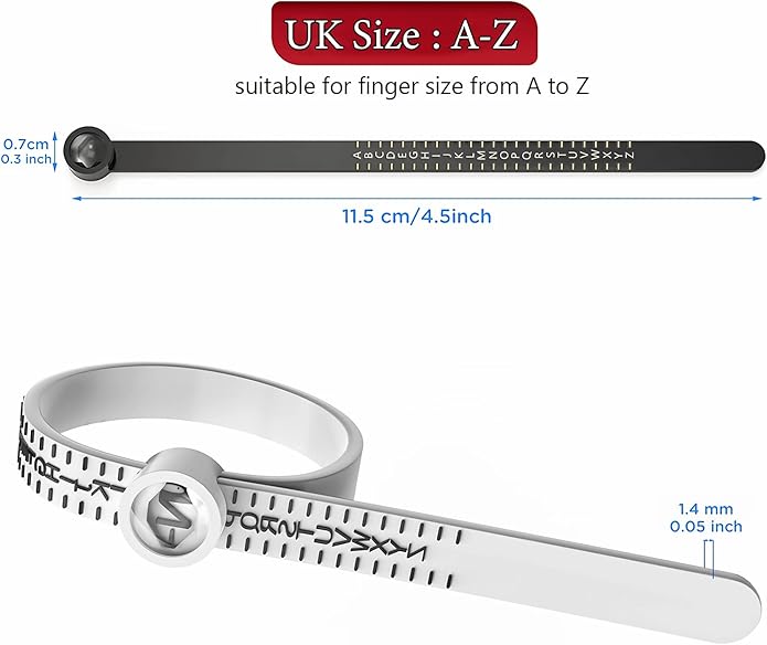 BBbanda UK Ring Sizer Measure Sizes A - Z with Magnifying Glass Adjustable Ring Measurement Tool for Men and Women - Ring Sizers - British D'sire