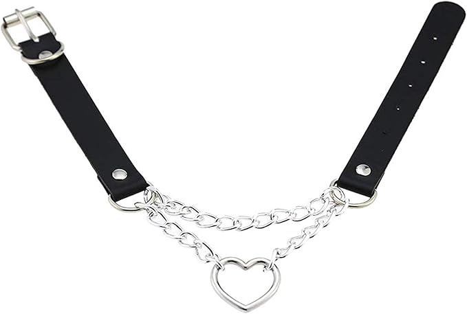 BEHAHAI 1 PCS Heart Leather Choker Black O Ring Vintage Gothic Punk Choker Fancy Dress Rock Choker Necklace PU Leather Collar Choker - Necklaces & Pendants - British D'sire