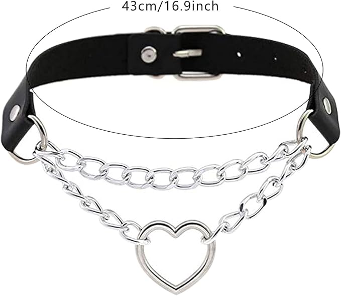 BEHAHAI 1 PCS Heart Leather Choker Black O Ring Vintage Gothic Punk Choker Fancy Dress Rock Choker Necklace PU Leather Collar Choker - Necklaces & Pendants - British D'sire