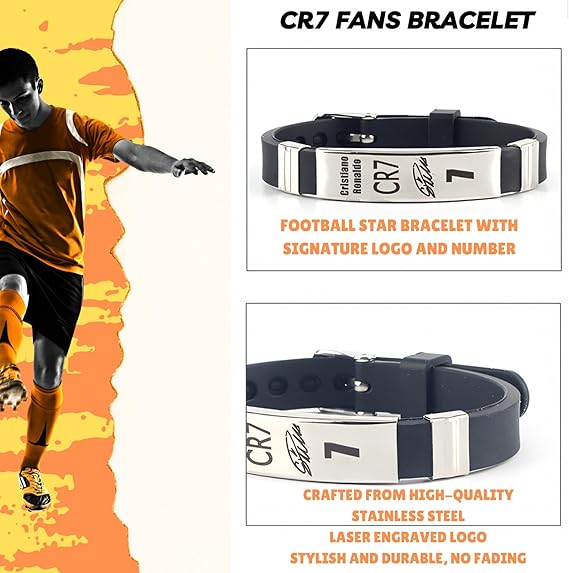 BENIFILE CR7 Football Star Bracelet Pendant Necklace Set, Adjustable Stainless Steel Necklace Silicone Football Bracelet for Men, Champions League Jewelry Gift for Football Fans - Fashion Jewellery Sets - British D'sire