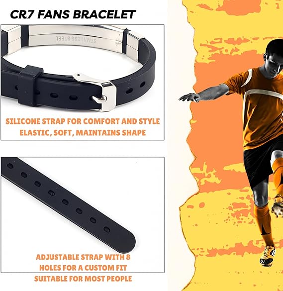 BENIFILE CR7 Football Star Bracelet Pendant Necklace Set, Adjustable Stainless Steel Necklace Silicone Football Bracelet for Men, Champions League Jewelry Gift for Football Fans - Fashion Jewellery Sets - British D'sire