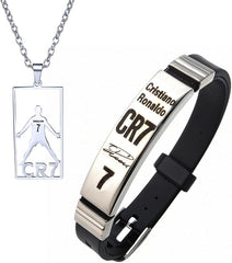 BENIFILE CR7 Football Star Bracelet Pendant Necklace Set, Adjustable Stainless Steel Necklace Silicone Football Bracelet for Men, Champions League Jewelry Gift for Football Fans - Fashion Jewellery Sets - British D'sire