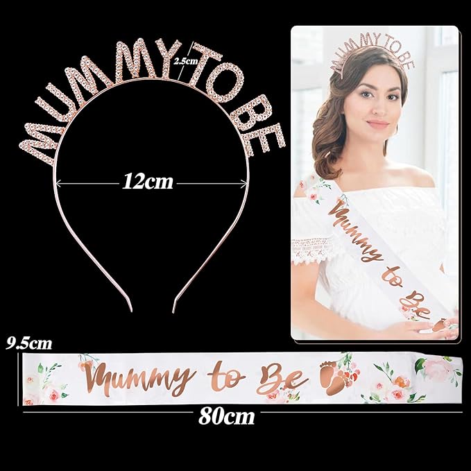 BETESSIN Mummy to Be Sash with Rhinestone Tiara Crown Headband Mum to Be for Baby Shower Party Gifts Accessories Baby Shower Favour Party Supplies - Hair Jewellery - British D'sire