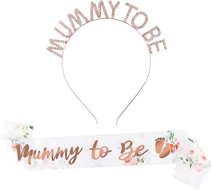 BETESSIN Mummy to Be Sash with Rhinestone Tiara Crown Headband Mum to Be for Baby Shower Party Gifts Accessories Baby Shower Favour Party Supplies - Hair Jewellery - British D'sire