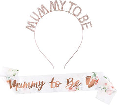 BETESSIN Mummy to Be Sash with Rhinestone Tiara Crown Headband Mum to Be for Baby Shower Party Gifts Accessories Baby Shower Favour Party Supplies - Hair Jewellery - British D'sire