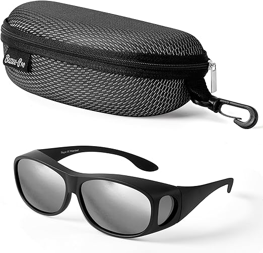 BEZZEE PRO Polarised Fit Over Glasses Sunglasses with Case - UV400 Protection Anti - Glare Wrap Around Eyewear - Fit Over Prescription Glasses Suitable for Fishing and Golf - for Men & Women - British D'sire