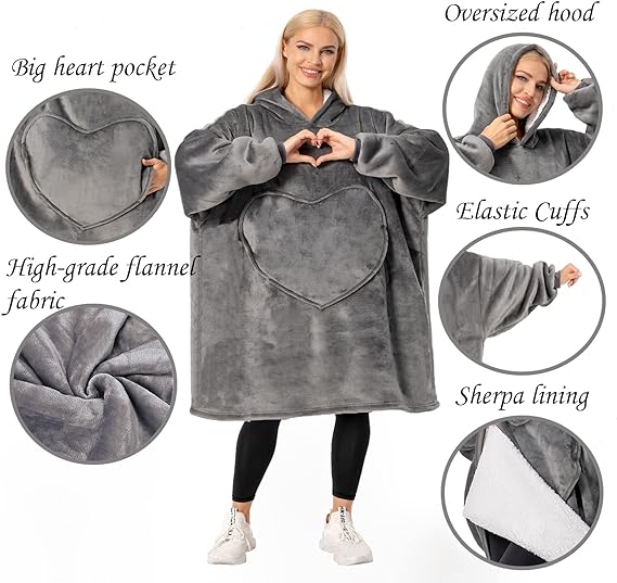 Birity Oversized Hoodie Blanket,Super Soft Sherpa and Warmth Comfort Fleece Pullover Sweatshirt,Fluffy Fitting Lengthen and Widen Blanket Hoodie.One Size Fits All Uk People,Men,Women,Elderly,Teenagers - British D'sire