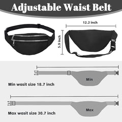 Black Bum Bag Fashion Waist Pack Bumbag for Women Men Lightweight Fanny Pack with 2 Zip Pockets & Adjustable Strap, Large Belt Bag for Dog Walking Running Hiking Jogging - Hiking Waist Packs - British D'sire