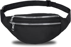 Black Bum Bag Fashion Waist Pack Bumbag for Women Men Lightweight Fanny Pack with 2 Zip Pockets & Adjustable Strap, Large Belt Bag for Dog Walking Running Hiking Jogging - Hiking Waist Packs - British D'sire