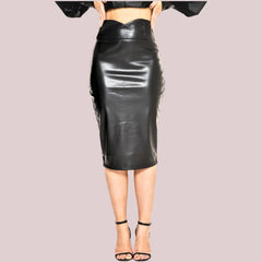 Black Faux Leather Midi Skirt - Skirt - British D'sire