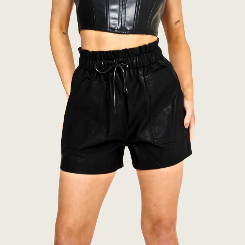 Black Faux Leather Shorts - Shorts - British D'sire