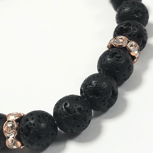 Black Lava Bracelet 8mm Rose Gold Spacers Protection Bracelet - British D'sire