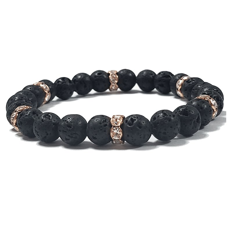 Black Lava Bracelet 8mm Rose Gold Spacers Protection Bracelet - British D'sire