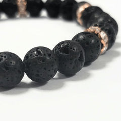 Black Lava Bracelet 8mm Rose Gold Spacers Protection Bracelet - British D'sire