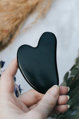 Black Obsidian Crystal Gua Sha with Black Skull Pouch - Cosmetic Tools - British D'sire