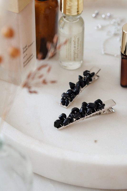 Black Obsidian Crystal Hair Clip - Set of 2 - Hair Clipper & Trimmer Accessories - British D'sire