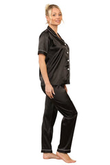 Black satin Pj set with Pockets - Loungewear - British D'sire