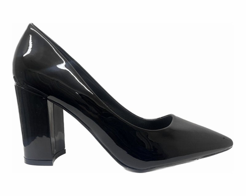 Block Heel Faux Patent Court Shoes - Heels - British D'sire