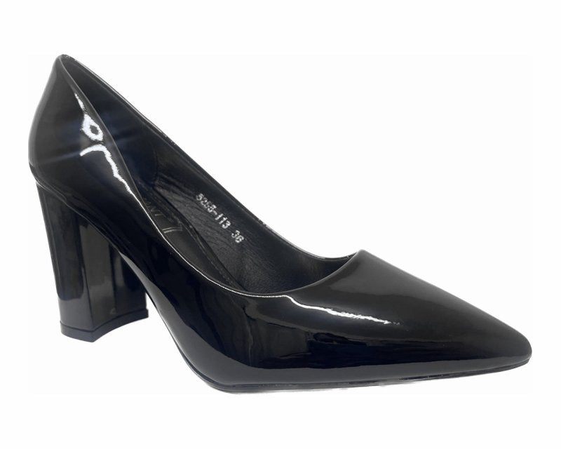 Block Heel Faux Patent Court Shoes - Heels - British D'sire