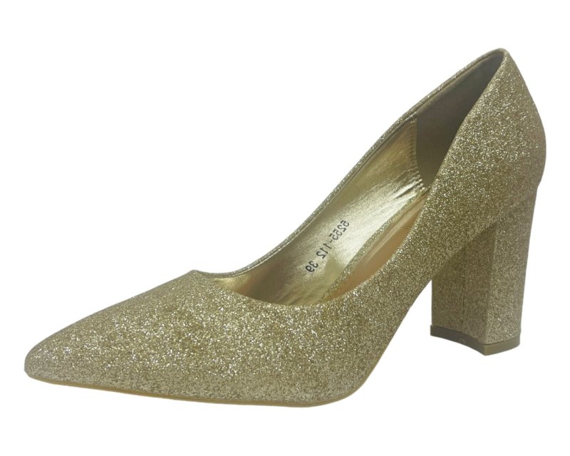 Block Heel Glitter Court Shoes - Court Shoes - British D'sire